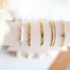 Bracelet Gold Herringbone Chain & Snake Chain Double Layer Bracelet WATERPROOF
